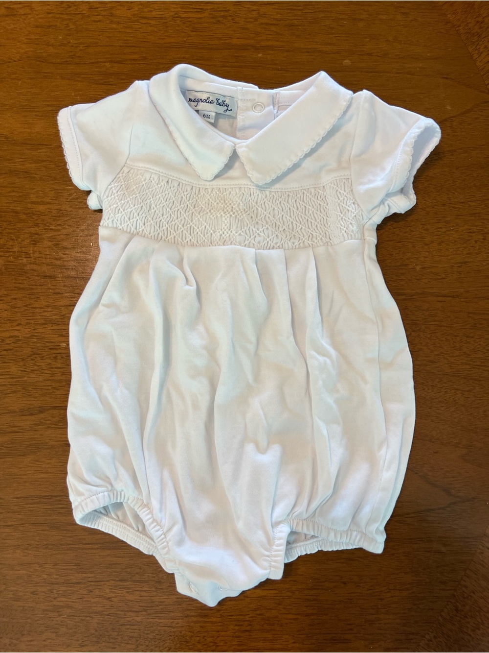 Magnolia Baby White Smocked Peter Pan Collar One-Piece